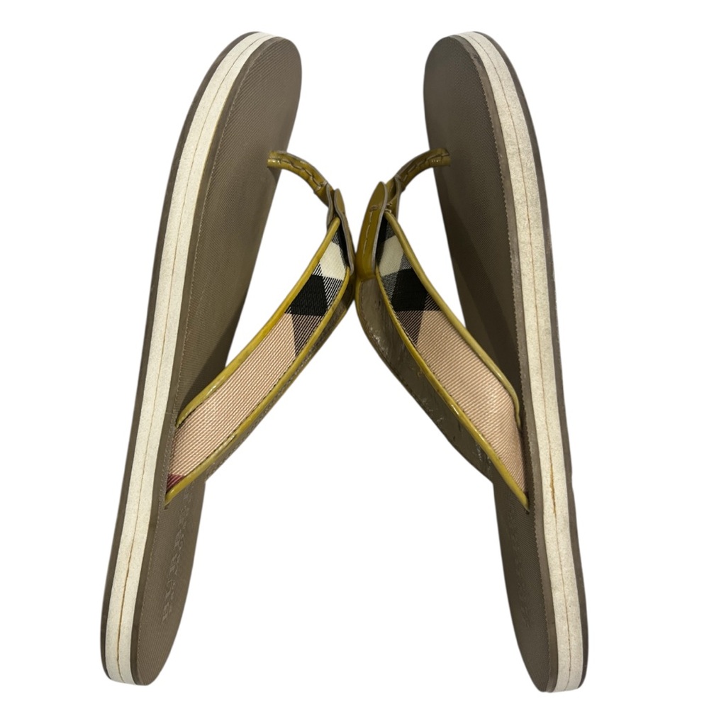 Burberry Nova Check Flip Flop Sandals Wom 7 - Yellow Cream Brown Tan Black - Picture 2 of 11